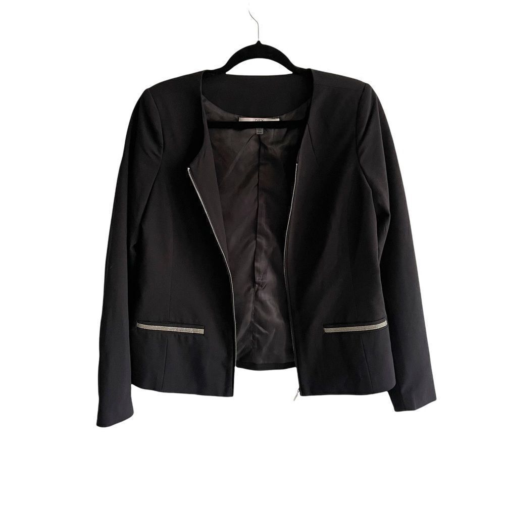 DEX Crew Neck Zip Front Blazer Jacket Black White M